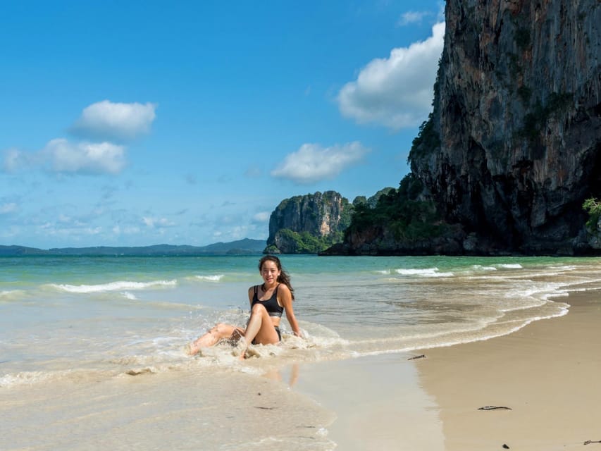 Krabi: Premium 4-Island Day Trip by Longtail Boat with Lunch - Railay Phra Nang Cave Beach: cliffs, cave exploring, and swimming